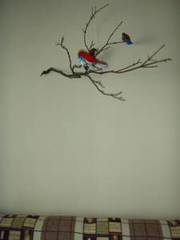 Hand Sewn Birds on a Branch - Art Piece